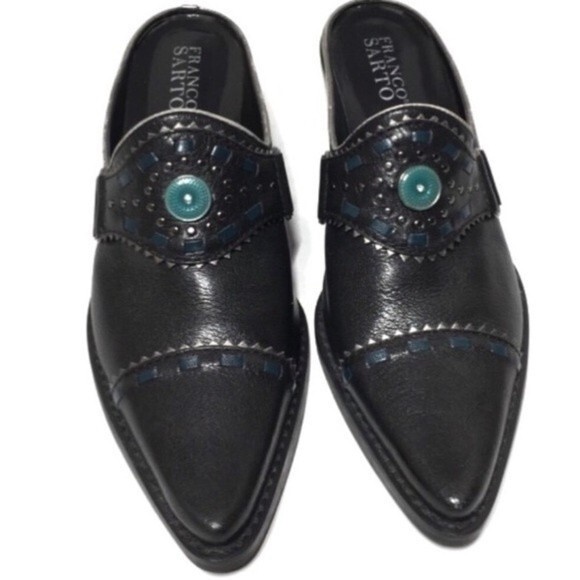 Franco Sarto Western Boho Cowgirl Leather Mules - Picture 1 of 8